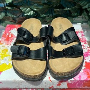 Womens Black Cork Bottom Slide Sandal